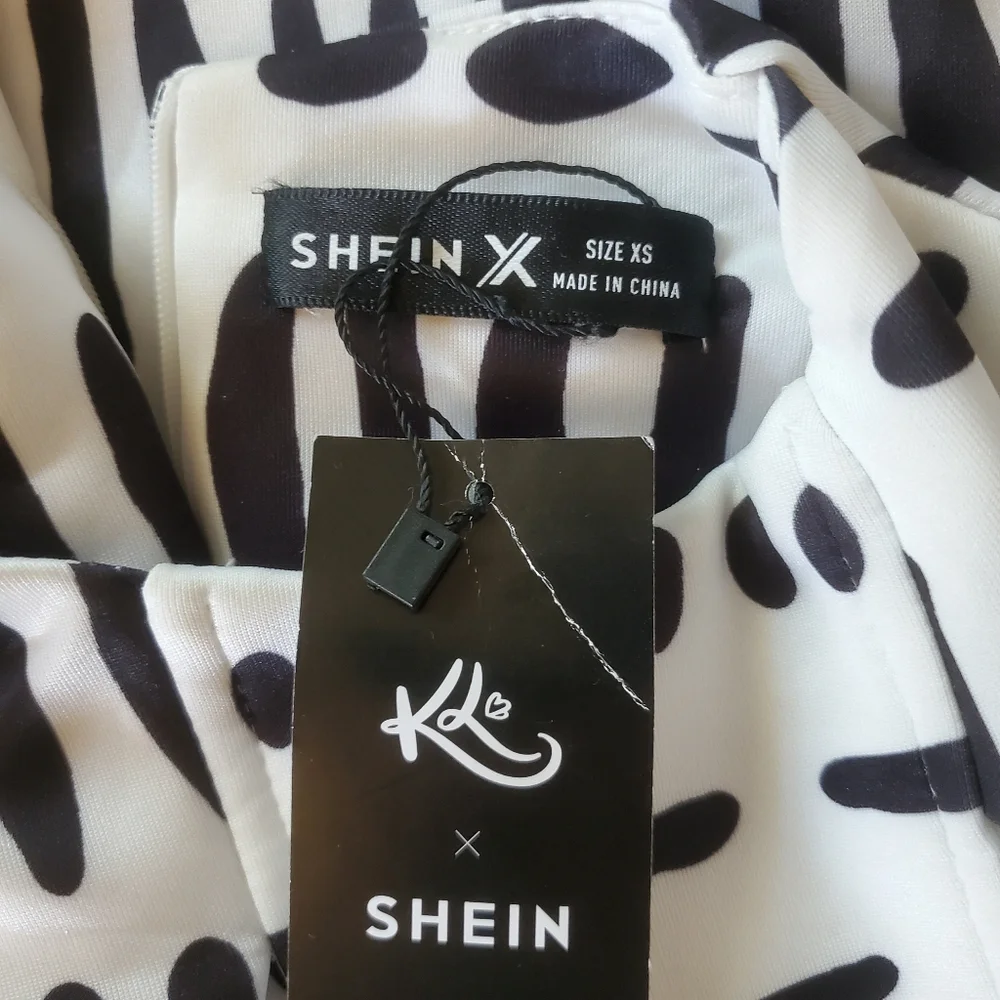 Shein X Women's Black & White Bodycon Cutout High Neck Dress New Size XS - Picture 10 of 12